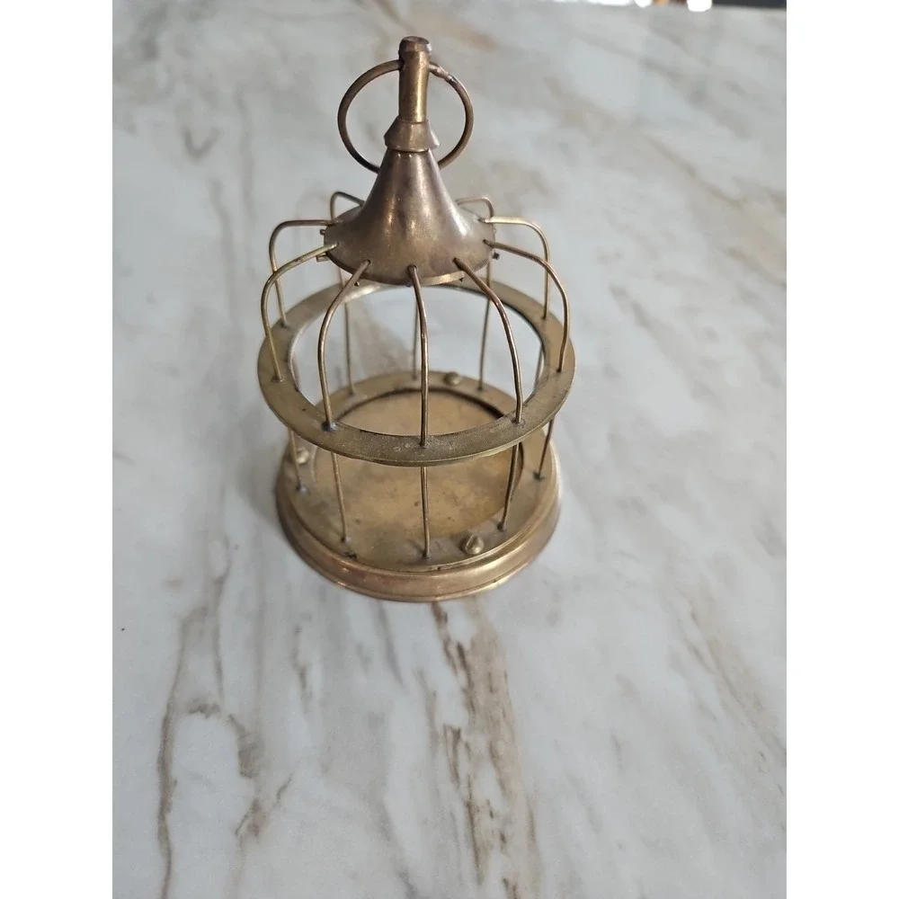 Vintage Brass Bird Cage Decor with Hanging Perch 4